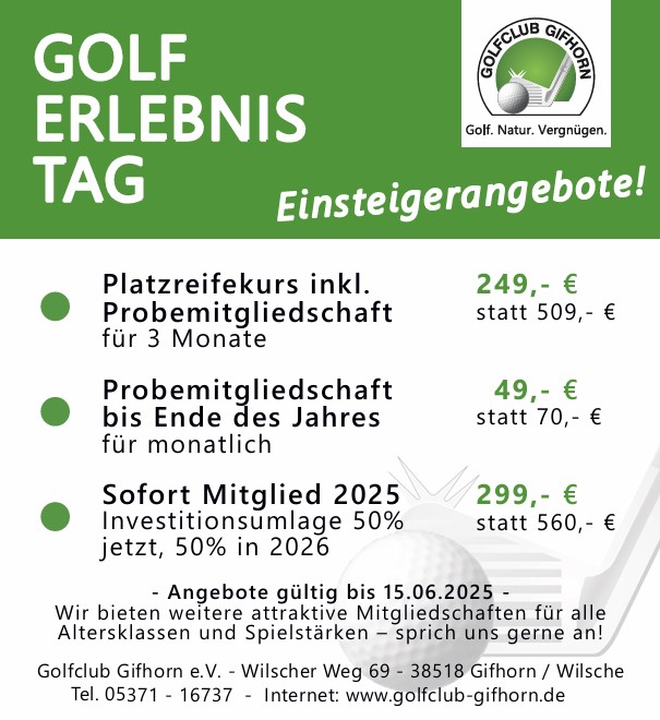 GC Gifhorn Einsteigerangebote bis 15.06.2025